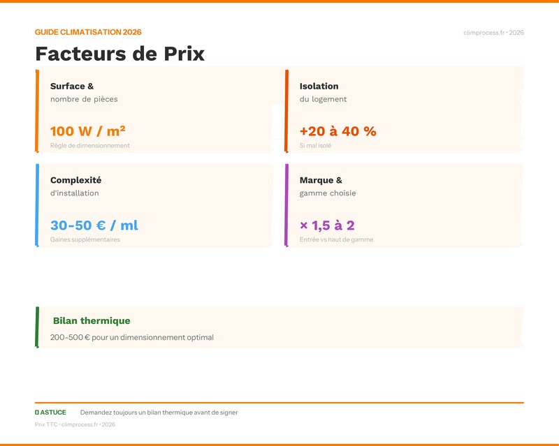 Infographie des facteurs qui influencent le prix d'une climatisation