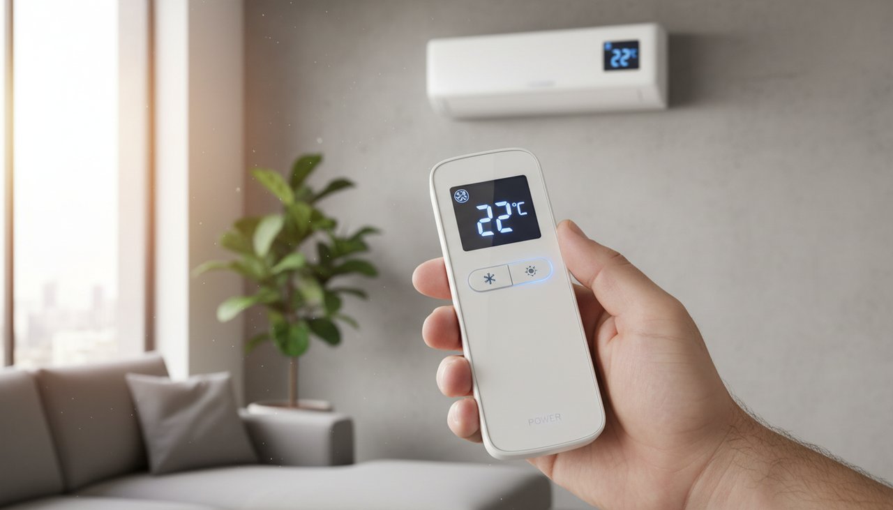 Télécommande et unité murale de climatisation split avec affichage de la température