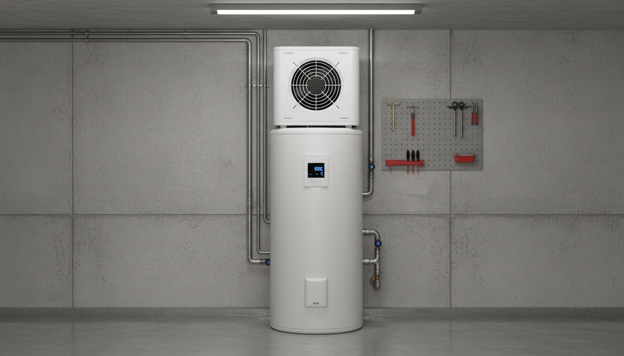 Chauffe-eau thermodynamique moderne avec pompe à chaleur intégrée en position verticale