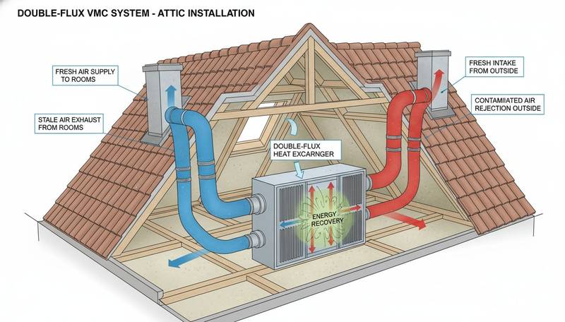 Comparaison visuelle système VMC double flux dans comble