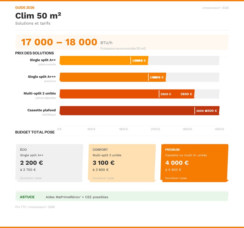Infographie quelle puissance clim pour 50m2