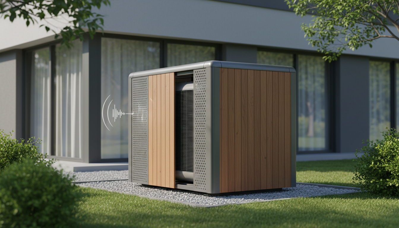 caisson acoustique anti bruit installe autour d une pompe a chaleur exterieure