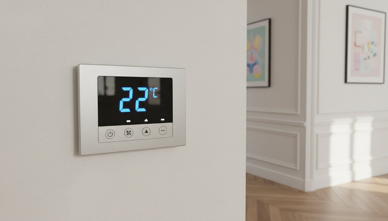 Tableau de bord d'une climatisation murale moderne avec affichage de la température