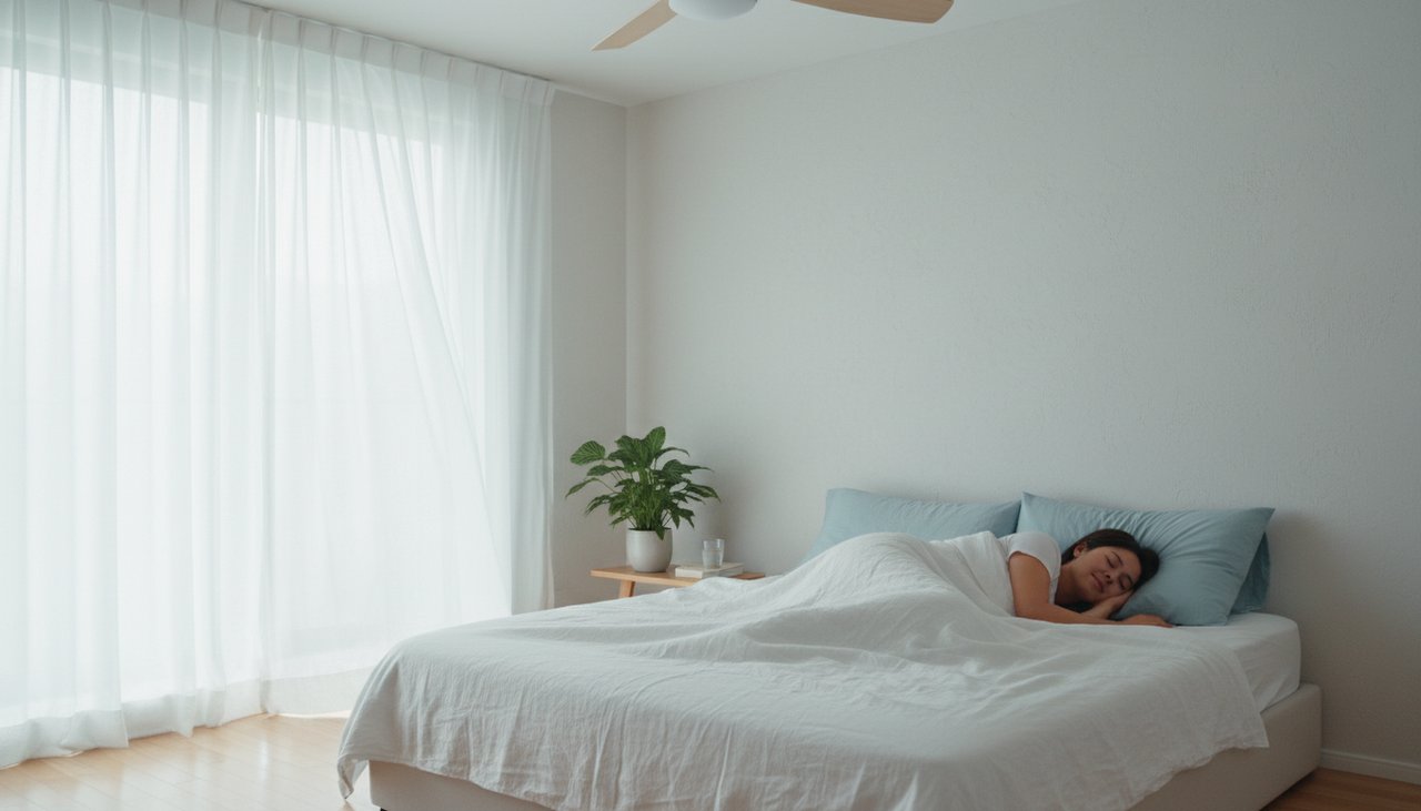 Personne en train de dormir paisiblement dans une chambre fraîche en été