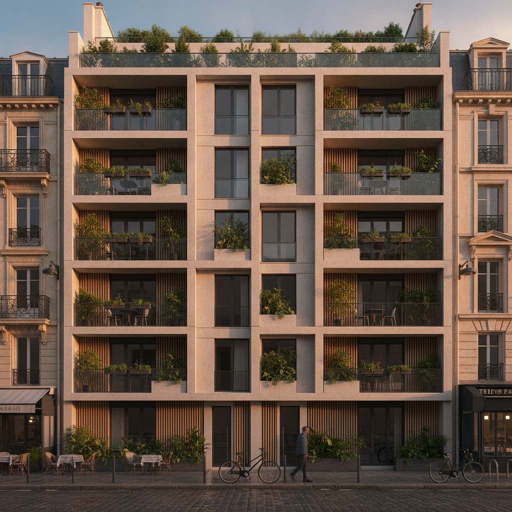 facade d'immeuble en copropriete avec balcons
