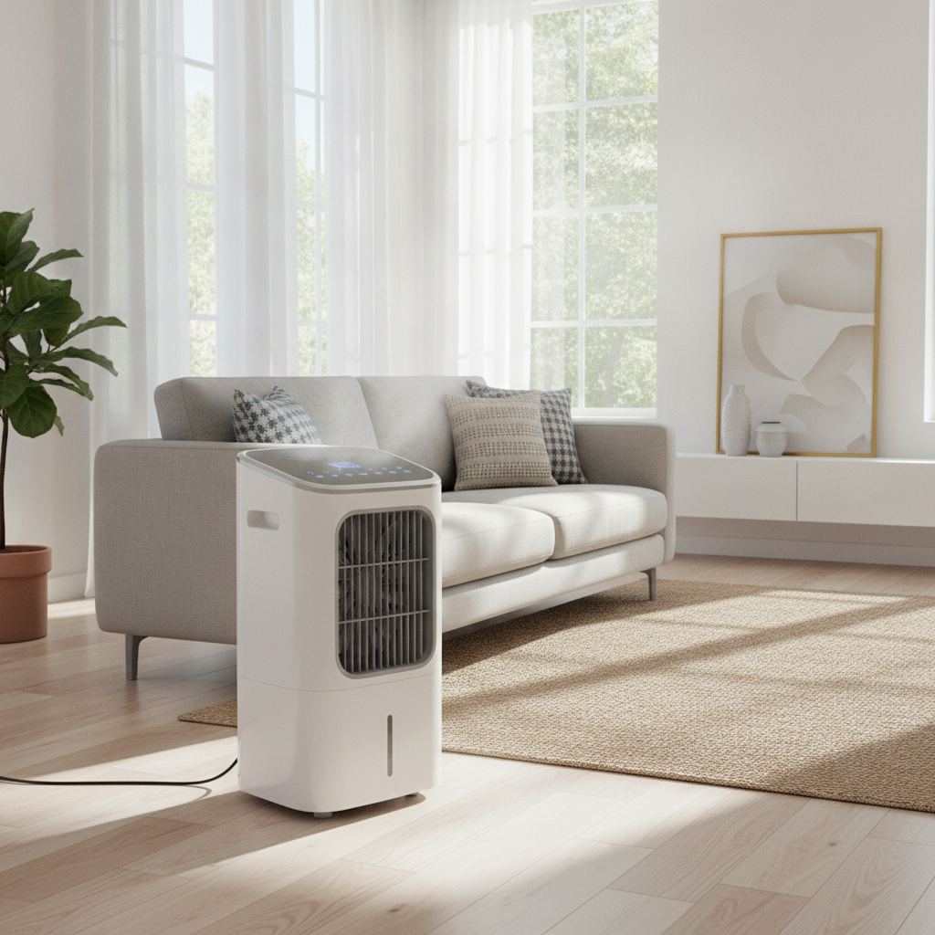 climatiseur mobile sans evacuation pose dans un salon