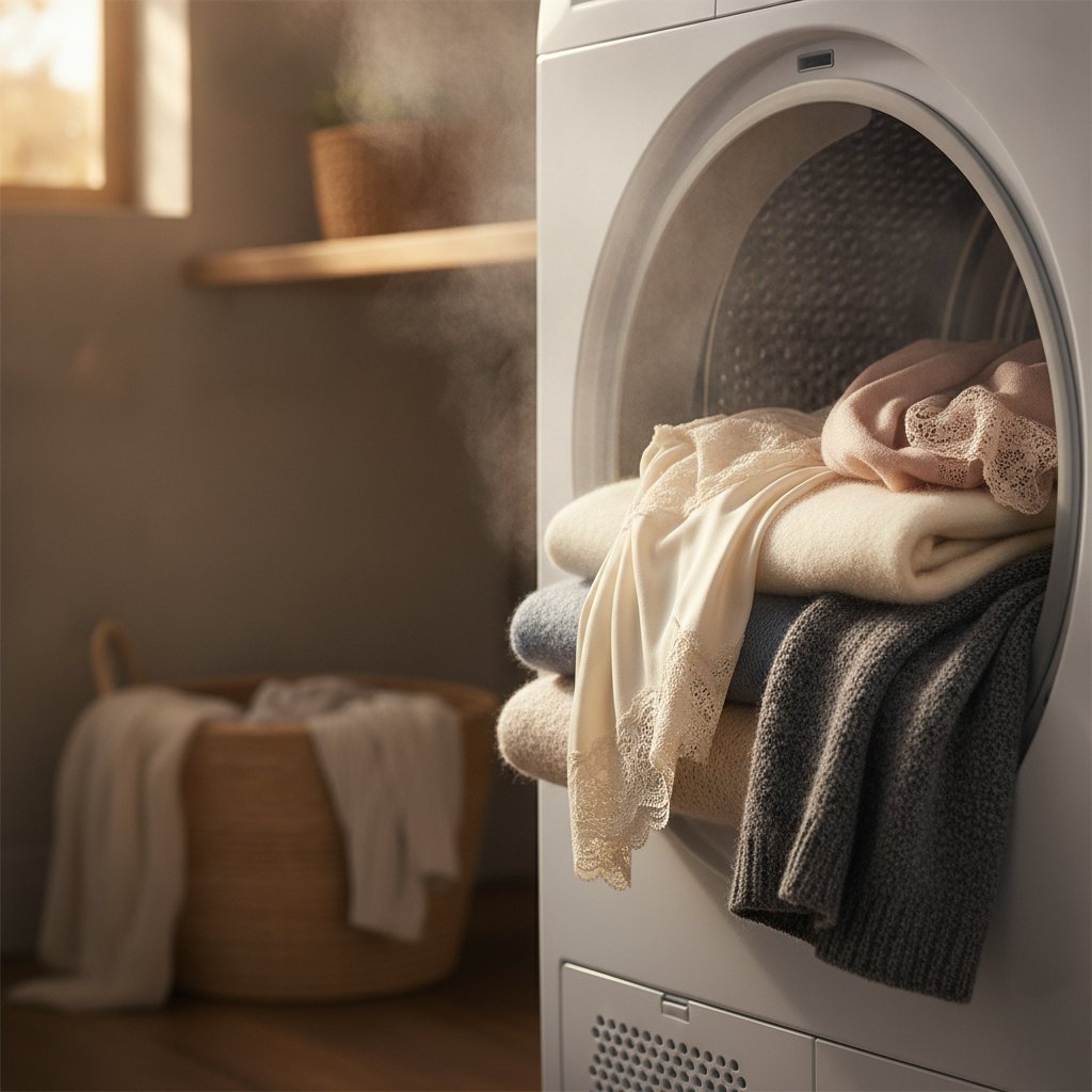 Linge délicat en laine plié après séchage à basse température