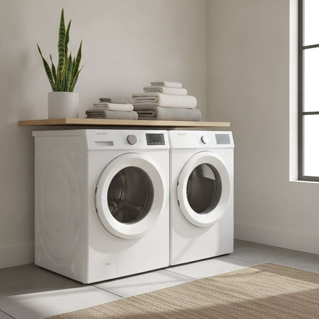 Sèche-linge à pompe à chaleur installé dans une buanderie moderne