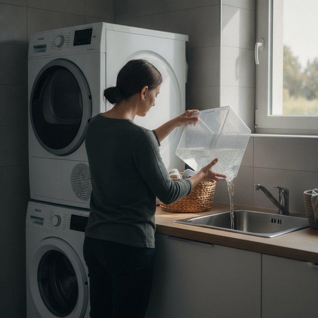 Vidange du bac à condensats d'un sèche-linge pompe à chaleur après un cycle