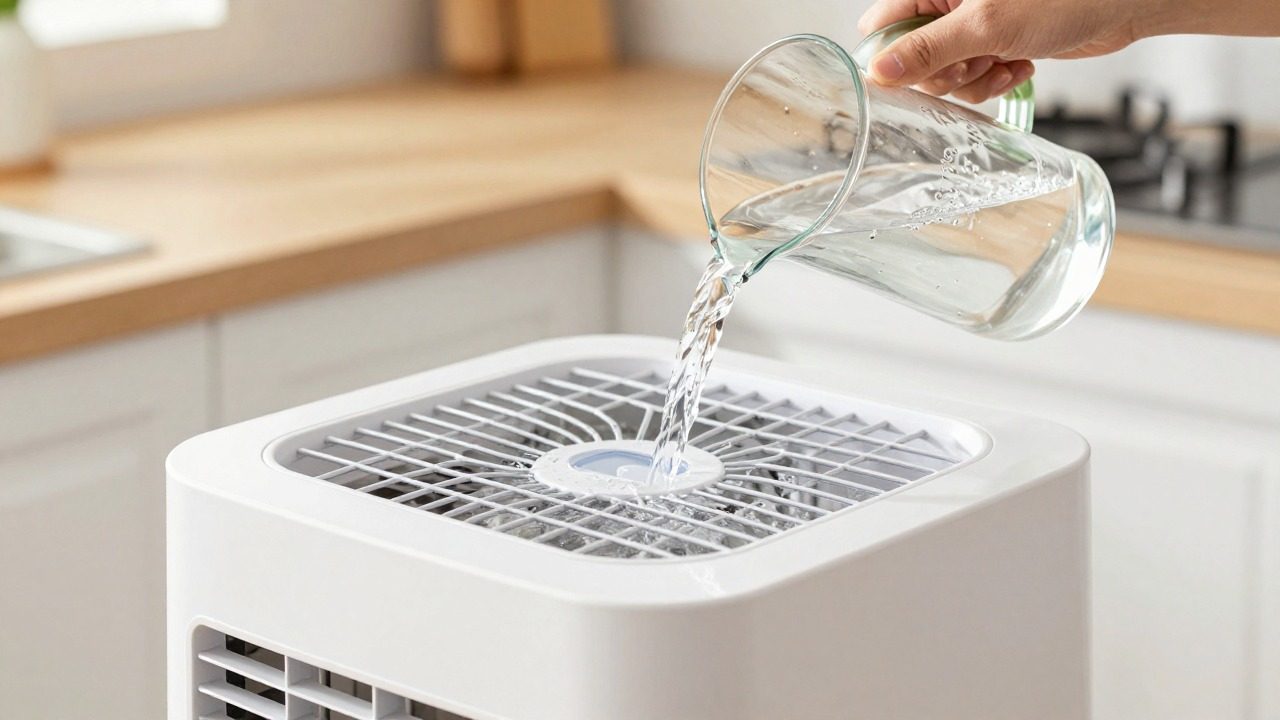 Remplissage du réservoir d'eau d'un rafraîchisseur d'air mobile