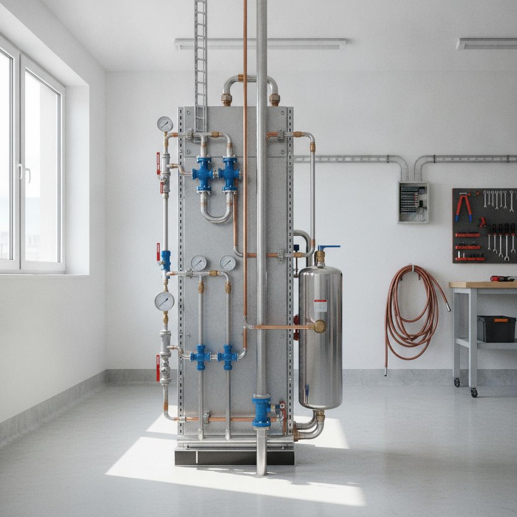 Local technique avec module hydraulique de pompe à chaleur air-eau